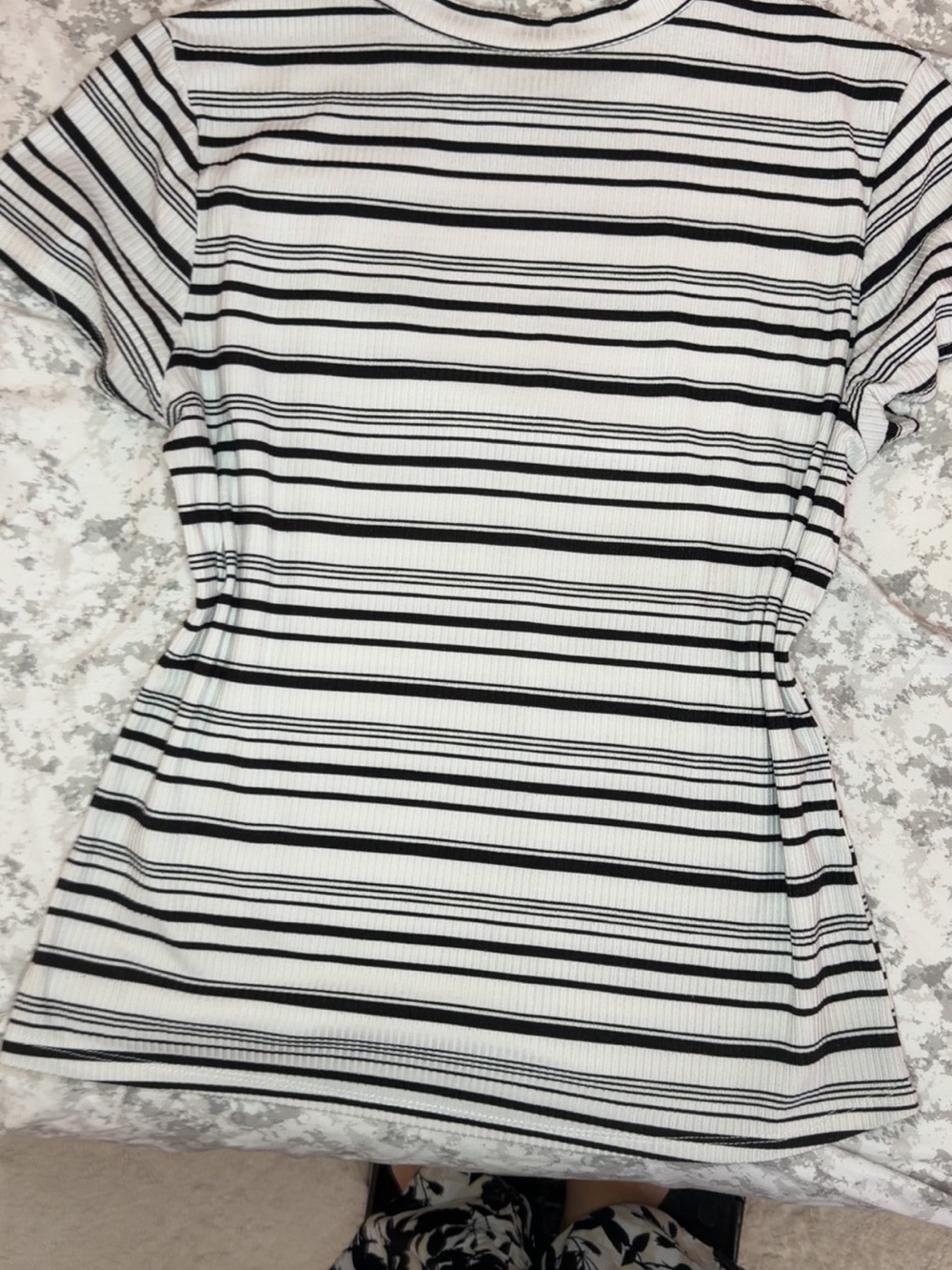 Women's Black & White Striped Short-Sleeve Ribbed Tee